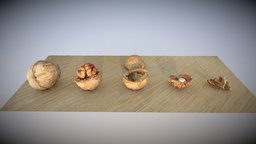 Walnut at different stages of cleaning