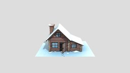 Stylized Winter House Cottage Log Cabin