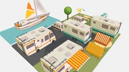 isometric transport holiday BBQ camping