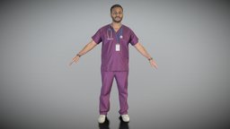 Male doctor in purple uniform in A-pose 299