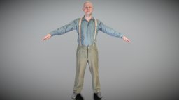 Bald man in shirt and pants with suspenders 182