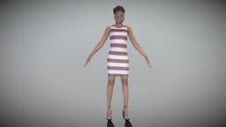 Pretty woman in striped dress in A-pose 284