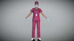 Young nurse in red uniform in A-pose 272