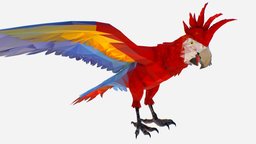 low poly art Red Parrot Bird