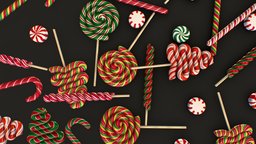 Candy canes and Christmas sweets (Low-poly, PBR)