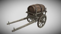 Medieval Town Props 01. Cart with barrel