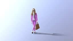 Low Poly Fashion Girls with bag 001